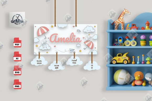 Download Cloudy Dreams Baby Birth Stats Sign SVG - Premium Resources