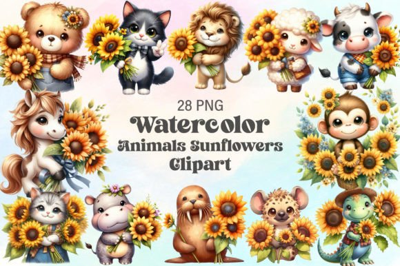 Download Watercolor Animals Sunflowers Clipart - Sunflowers Collection