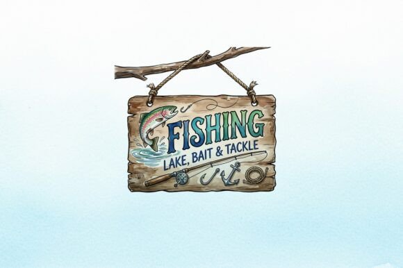 Download Fishing Sign with Lake Bait Tackle - Fishing sign Collection