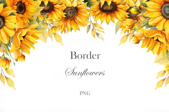Download Watercolor Sunflowers Border. Gold Frame - Sunflowers Collection